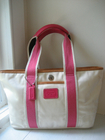 canvas handbag hight quality Tote White Satin Nylon and Pink Webbing Tote Bag